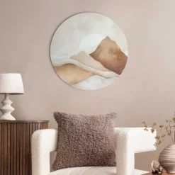 Glasschilderij Zon achter de bergen - Ø 50cm - Beige