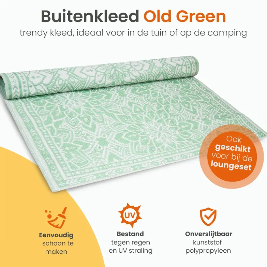 Goliving Buitenkleed Summer Flora - 183x290CM - Draagtas - Groen/Wit