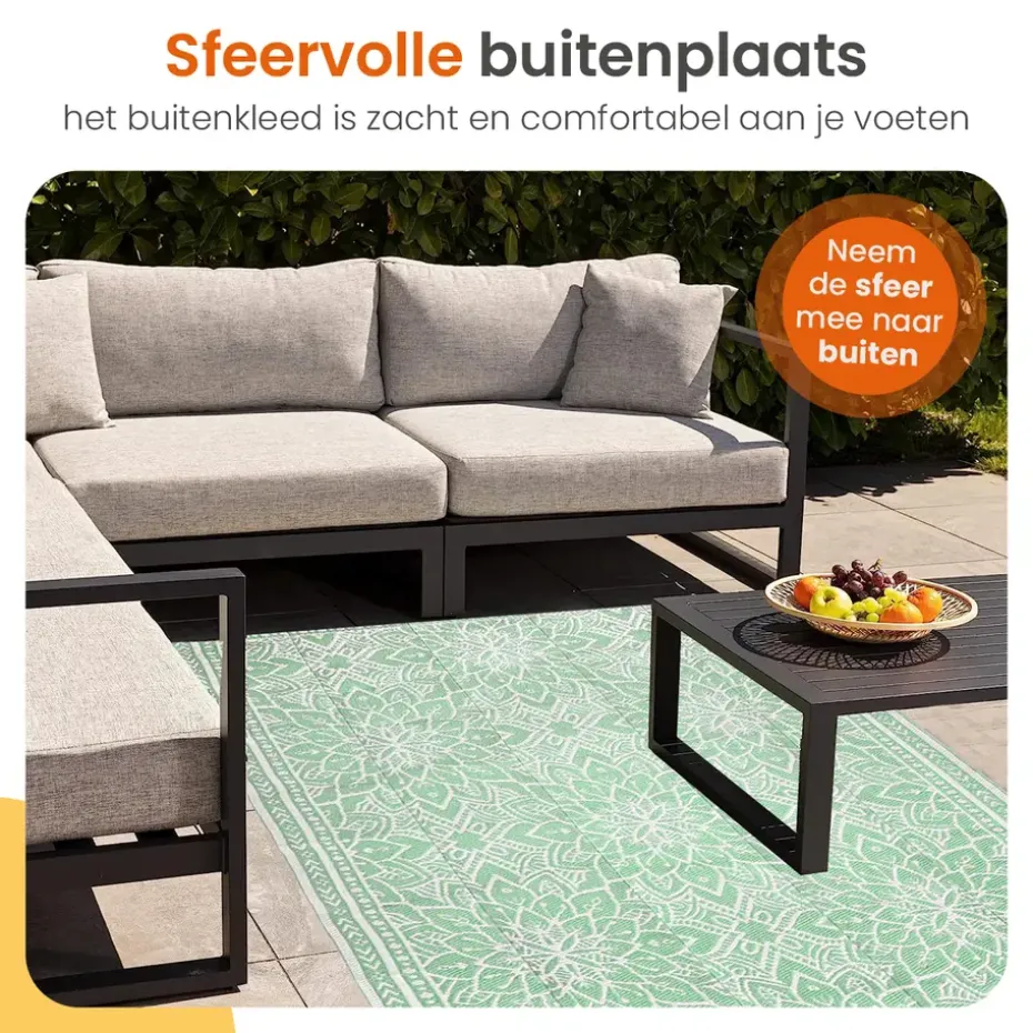 Goliving Buitenkleed Summer Flora - 183x290CM - Draagtas - Groen/Wit