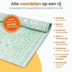 Goliving Buitenkleed Summer Flora - 183x290CM - Draagtas - Groen/Wit