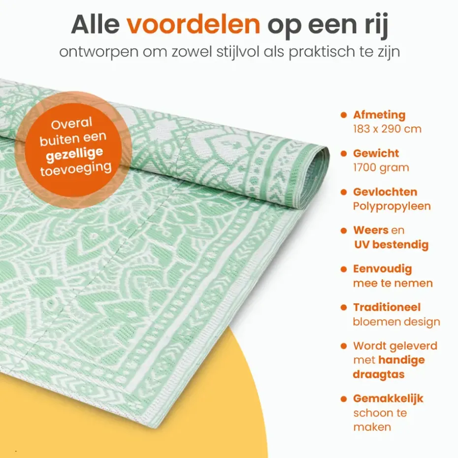 Goliving Buitenkleed Summer Flora - 183x290CM - Draagtas - Groen/Wit