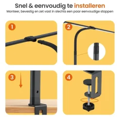 Goliving Bureaulamp met Klem - 78 CM - LED Dimbaar - Touch Bediening