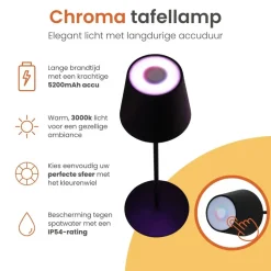 Goliving Chroma Tafellamp Oplaadbaar – Draadloos en Dimbaar – Touch – Nachtlamp