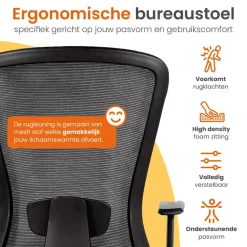 Goliving Ergonomisch bureaustoel - Verstelbaar - Op wieltjes - Zwart