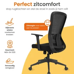 Goliving Ergonomisch bureaustoel - Verstelbaar - Op wieltjes - Zwart