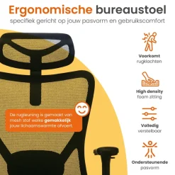 Goliving Ergonomische Bureaustoel - Kantoorstoel - Volwassenen - Zwart