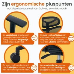Goliving Ergonomische Bureaustoel - Kantoorstoel - Volwassenen - Zwart