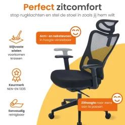 Goliving Ergonomische Bureaustoel - Kantoorstoel - Volwassenen - Zwart