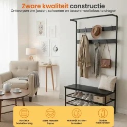 Goliving Kapstok - Garderoberek - Schoenenrek - Staand - XL - Zwart Hout