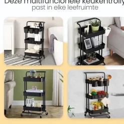 Goliving Keukentrolley op wieltjes - Serveerwagen - Keuken Trolley - Met Bakjes