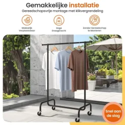 Goliving Kledingrek op wieltjes XL - Uitschuifbare Kledingstang 112-150 cm