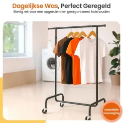 Goliving Kledingrek op wieltjes XL - Uitschuifbare Kledingstang 112-150 cm
