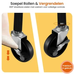 Goliving Kledingrek op wieltjes XL - Uitschuifbare Kledingstang 112-150 cm