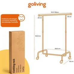 Goliving Kledingrek op wieltjes XL - Uitschuifbare Kledingstang 112-150 cm