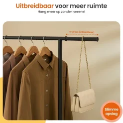 Goliving Kledingrek op wieltjes XL - Uitschuifbare Kledingstang 112-150 cm