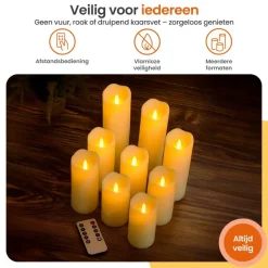 Goliving Led Kaarsen - Bewegende Vlam - Afstandsbediening - Set van 9
