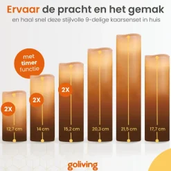Goliving Led Kaarsen - Bewegende Vlam - Afstandsbediening - Set van 9