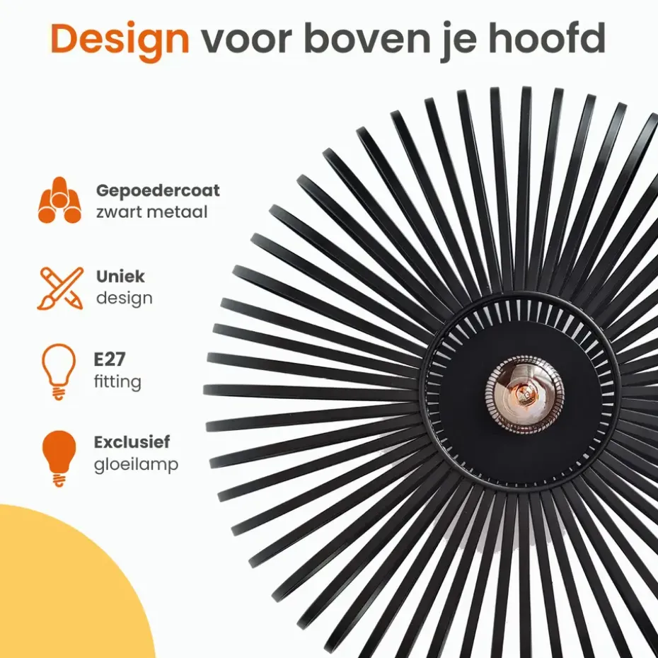 Goliving Plafondlamp - Plafonnière - E27 - Metaal - Ø 40 cm - Zwart