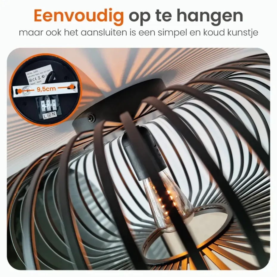 Goliving Plafondlamp - Plafonnière - E27 - Metaal - Ø 40 cm - Zwart