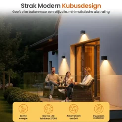 Goliving Solar Kubus Wandlamp - Solar Tuinverlichting - Zwart