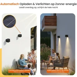 Goliving Solar Kubus Wandlamp - Solar Tuinverlichting - Zwart