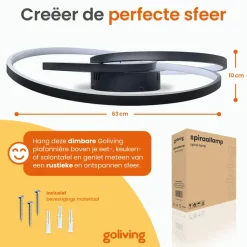 Goliving Spiraal Plafondlamp - Plafonnière - LED - 35w - Ø63cm - Zwart
