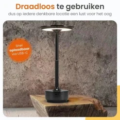 Goliving Tafellamp Op Accu - Oplaadbaar en Dimbaar - Hoogte 27 cm - Zwart