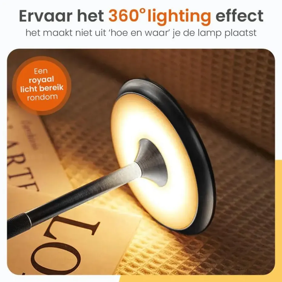 Goliving Tafellamp Op Accu - Oplaadbaar en Dimbaar - Hoogte 27 cm - Zwart