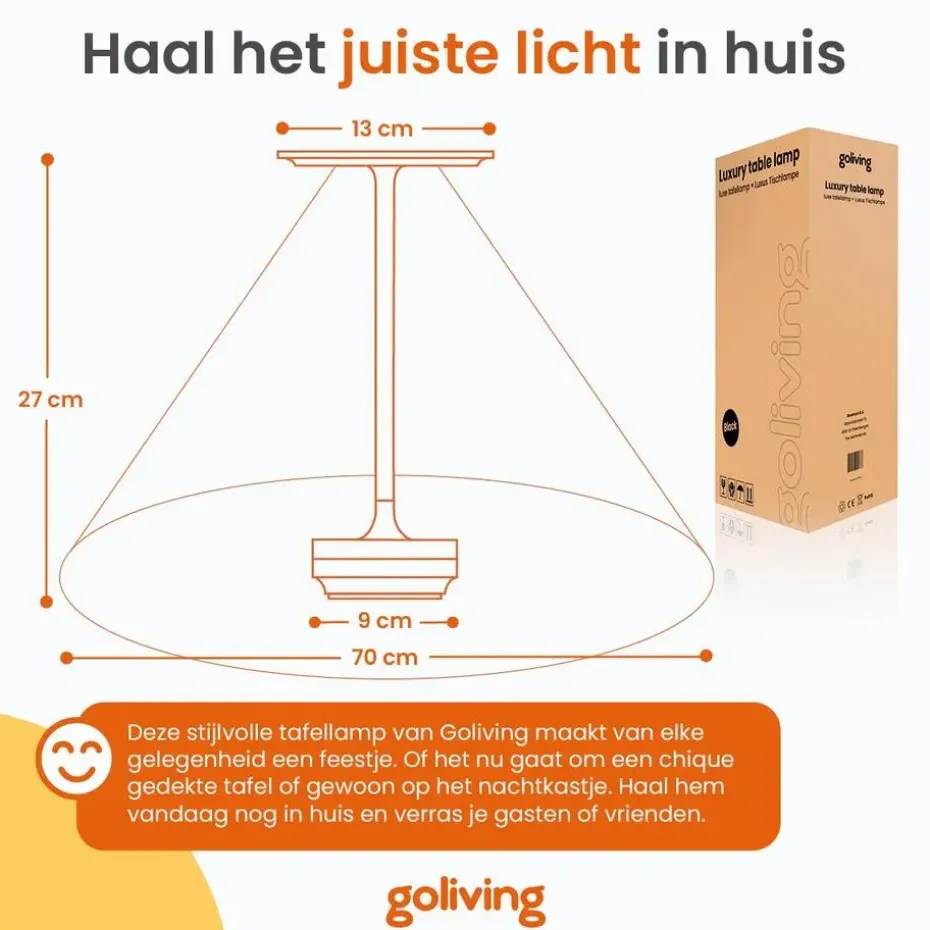 Goliving Tafellamp Op Accu - Oplaadbaar en Dimbaar - Hoogte 27 cm - Zwart