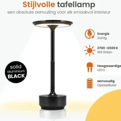 Goliving Tafellamp Op Accu - Oplaadbaar en Dimbaar - Hoogte 27 cm - Zwart
