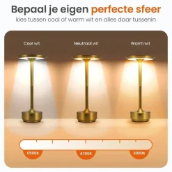 Goliving Tafellamp Op Accu - Oplaadbaar en Dimbaar - Hoogte 27 cm - Goud