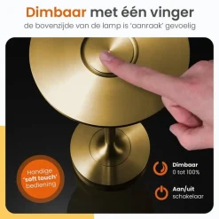 Goliving Tafellamp Op Accu - Oplaadbaar en Dimbaar - Hoogte 27 cm - Goud