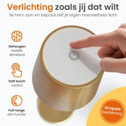 Goliving Tafellamp Oplaadbaar – Draadloos en dimbaar – Moderne touch lamp