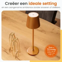 Goliving Tafellamp Oplaadbaar – Draadloos en dimbaar – Moderne touch lamp