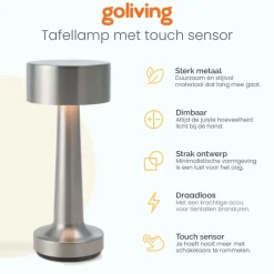 Goliving Tafellamp Oplaadbaar – Draadloos en dimbaar – Moderne touch lamp