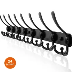 Goliving Wandkapstok – 24 Haaks Hangende Kapstok – Muurkapstok – RVS – Zwart