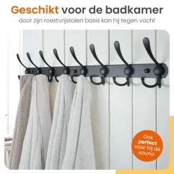 Goliving Wandkapstok – 24 Haaks Hangende Kapstok – Muurkapstok – RVS – Zwart