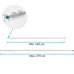 Gordijnrail - uitschuifbaar - van 145 tot 270 cm - aluminium - gebroken wit