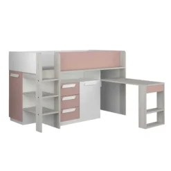 Halfhoogslaper Beau 90x200 met bureau - oudroze