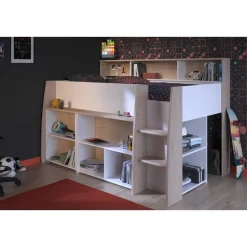 Halfhoogslaper Duffy 90x200cm met bureau - wit / eikdecor