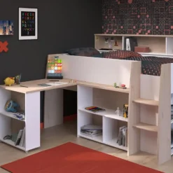 Halfhoogslaper Duffy 90x200cm met bureau - wit / eikdecor