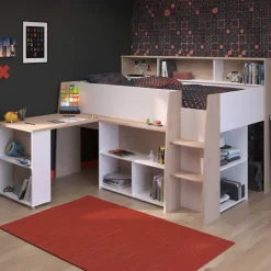 Halfhoogslaper Duffy 90x200cm met bureau - wit / eikdecor