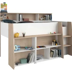 Halfhoogslaper Duffy 90x200cm met bureau - wit / eikdecor