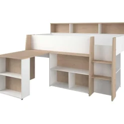 Halfhoogslaper Duffy 90x200cm met bureau - wit / eikdecor