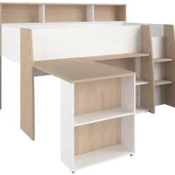 Halfhoogslaper Duffy 90x200cm met bureau - wit / eikdecor
