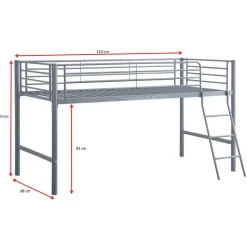 Halfhoogslaper Julie 90x200cm - metaal - mat grijs