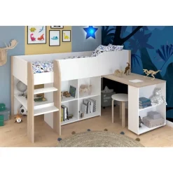 Halfhoogslaper met bureau Moscon 90x200 - wit/eik