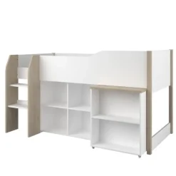 Halfhoogslaper met bureau Moscon 90x200 - wit/eik