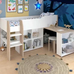 Halfhoogslaper met bureau Moscon 90x200 - wit/eik