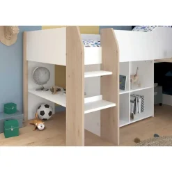 Halfhoogslaper met bureau Moscon 90x200 - wit/eik